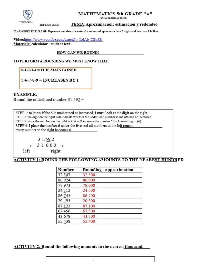 5th A ROUNDING - Wednesday, April 29, class 3 | PDF | Numbers ...