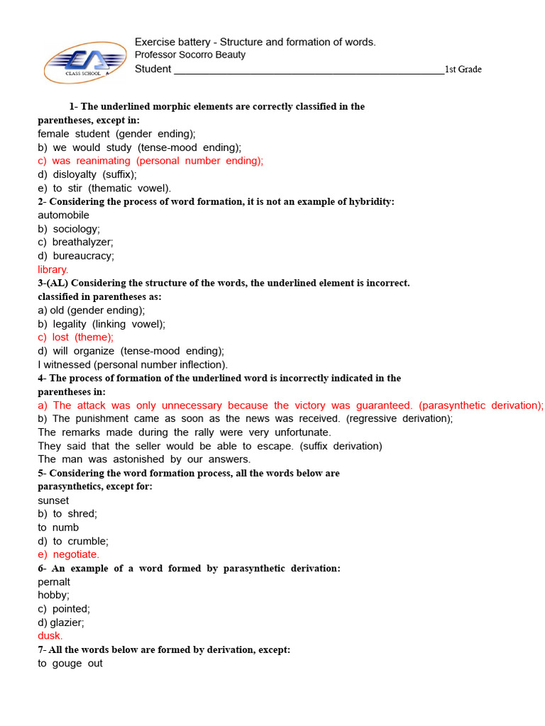Word Formation and Morphology Exercises | PDF | Word | Verb