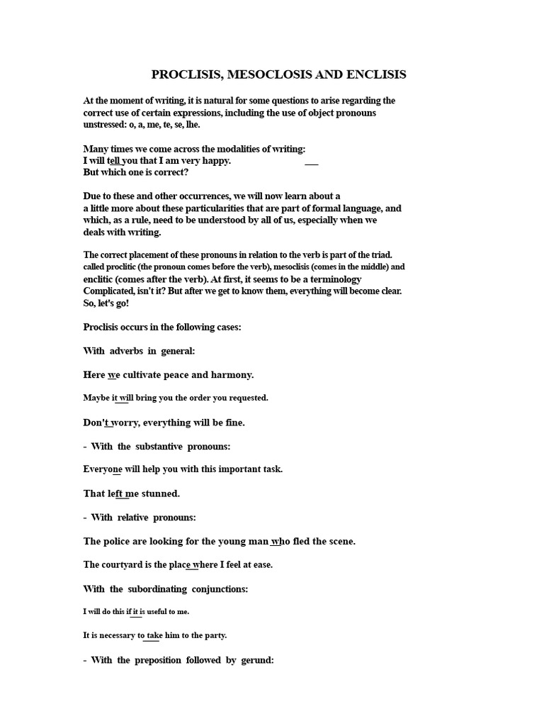 Proclisis, Mesoclisis, and Enclisis | PDF | Verb | Semantics