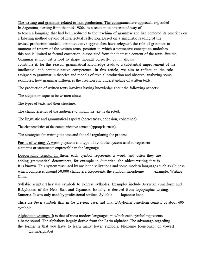 The Writing and Grammar Related To Text Production | PDF | Alphabet ...