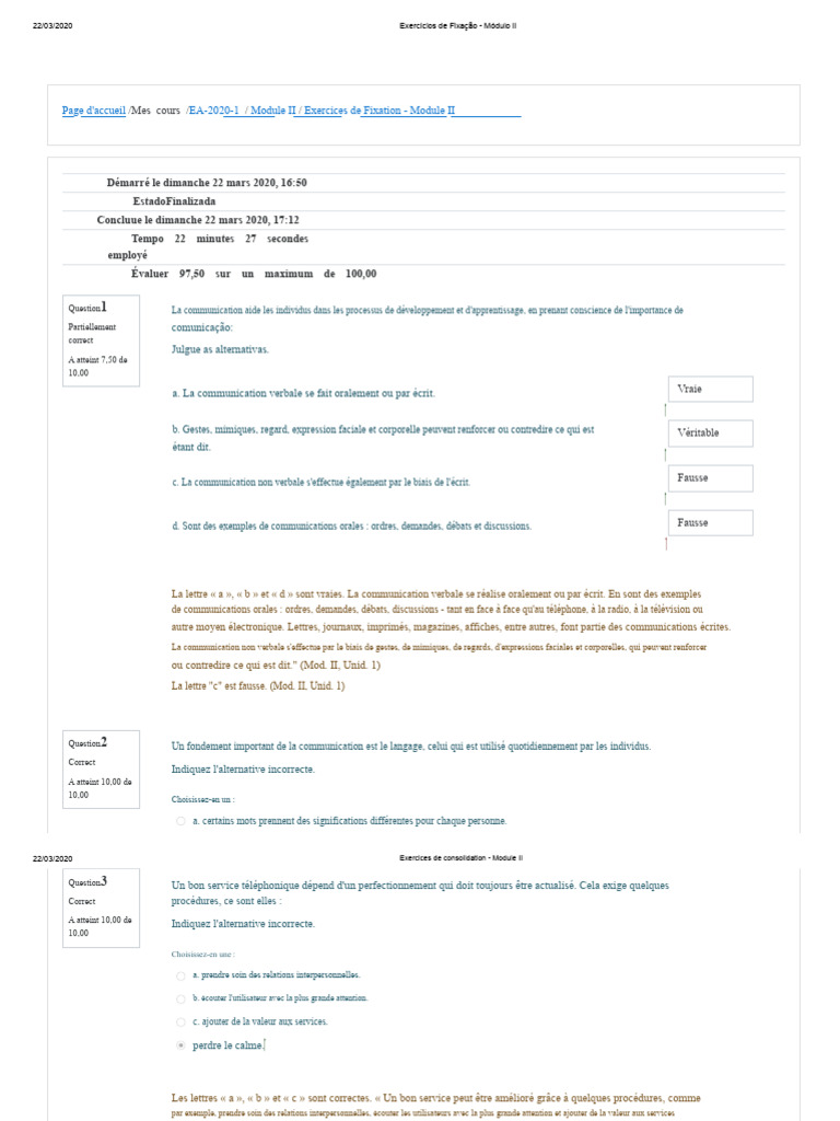 Exercices de Fixation - Module II | PDF | Communication non verbale ...