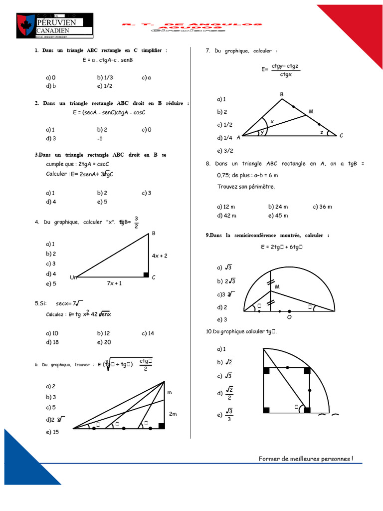 Calculs trigonométriques dans triangles rectangles | PDF | Fonction ...