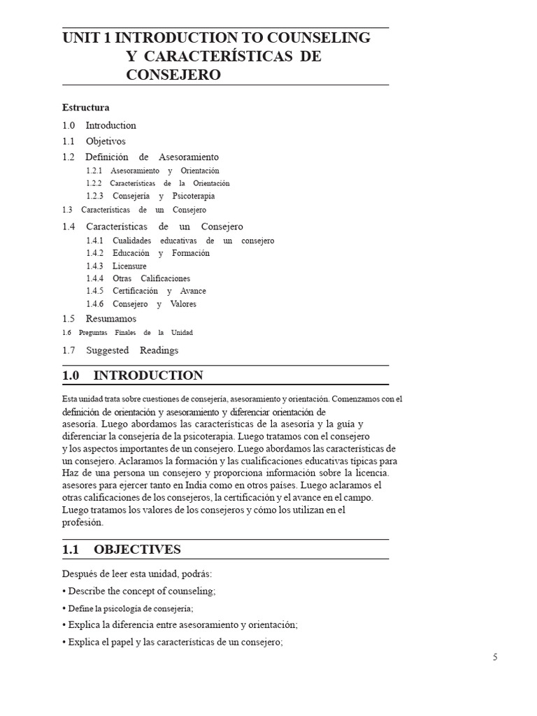 Introducción a la Consejería y Consejeros | PDF | Psicoterapia | Sicología