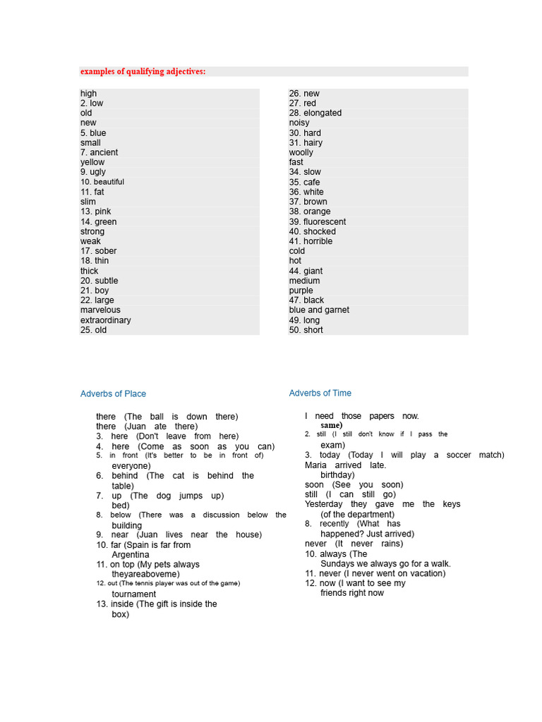 Examples of Qualitative Adjectives | PDF | Adjective | Linguistic ...