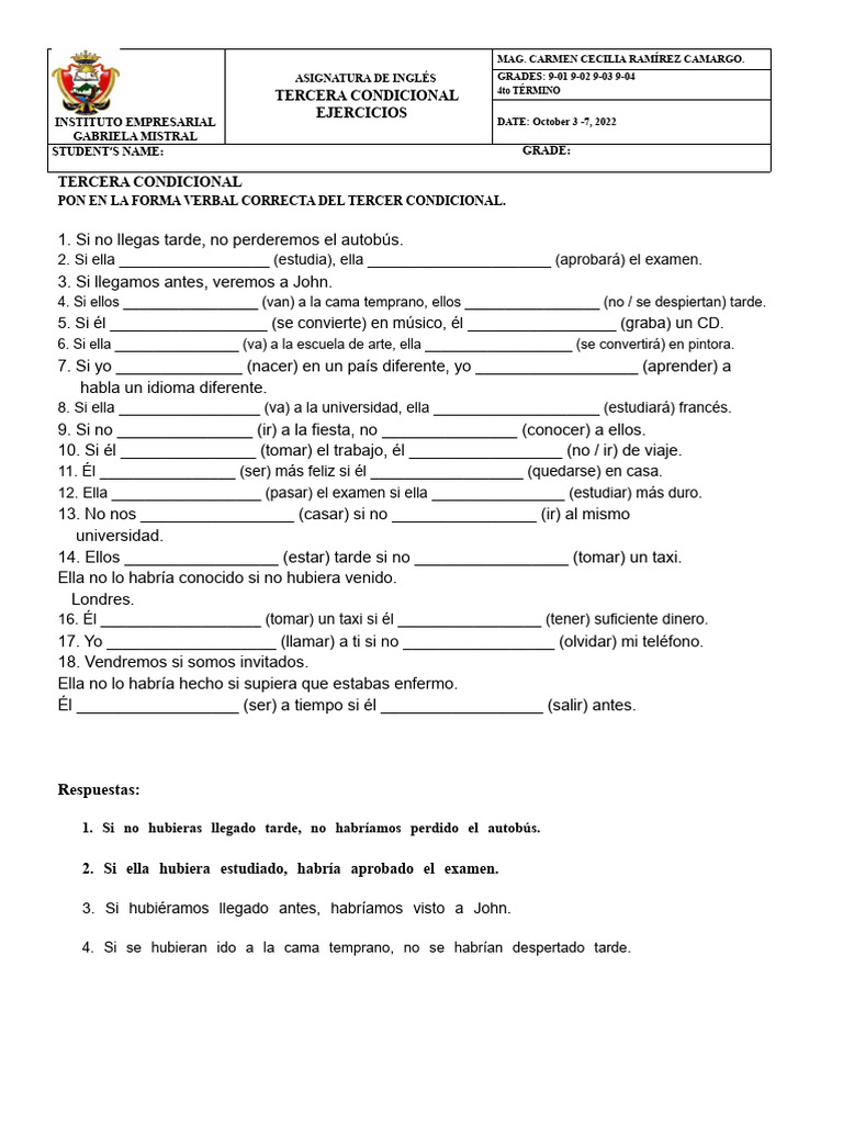 Ejercicios Del Tercer Condicional | PDF