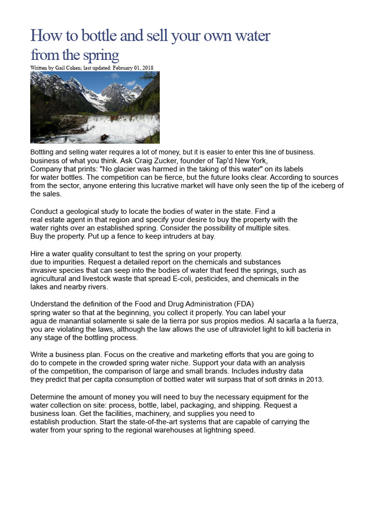 How to Bottle and Sell Your Own Spring Water | PDF | Bottled Water | Water
