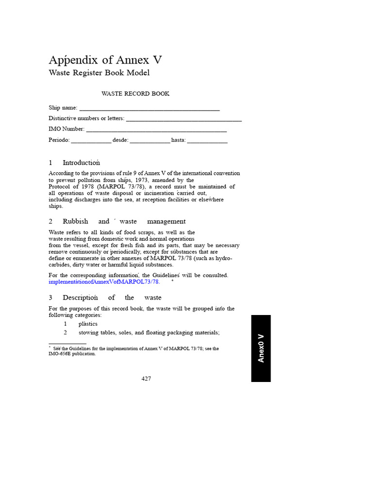 MARPOL Annex V Waste Register Guide | PDF | Waste | Pollution