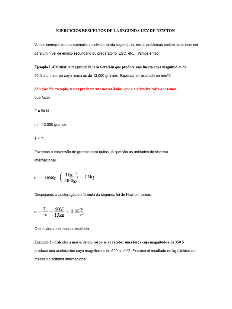Exercícios Resolvidos: Segunda Lei de Newton | PDF | Massa | Leis do ...