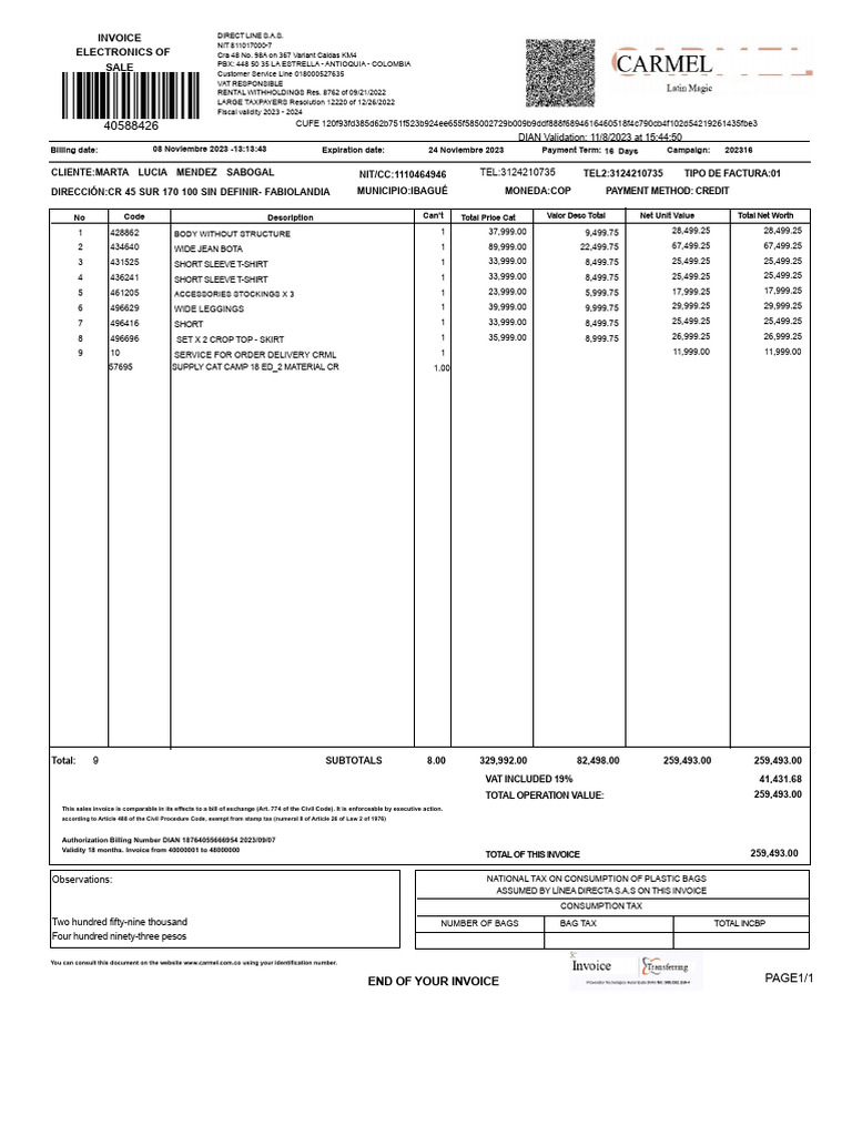 Carmel invoice | PDF | Invoice | Money