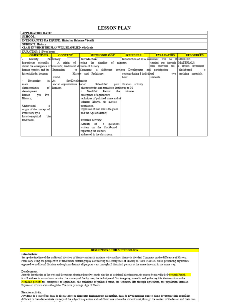 6th Grade History Lesson Plan: Prehistory | PDF | Lesson Plan | Liberal ...