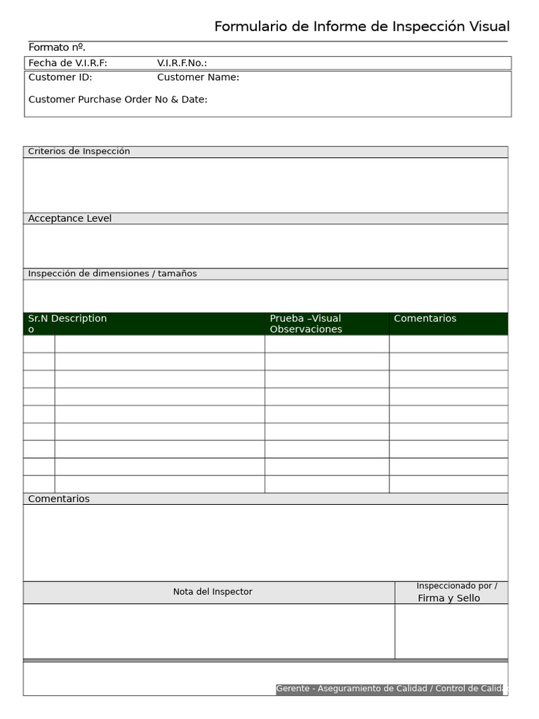 Formulario de Inspección Visual Estandarizado | PDF