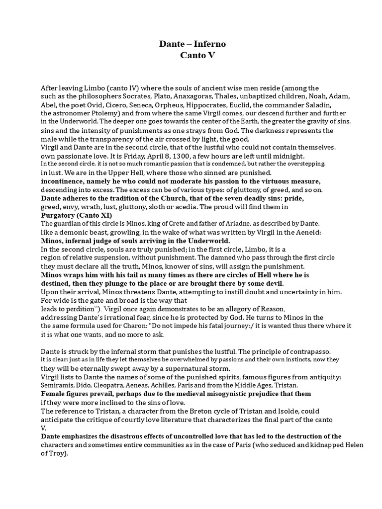 Dante's Inferno: Canto V Analysis | PDF | Inferno (Dante)