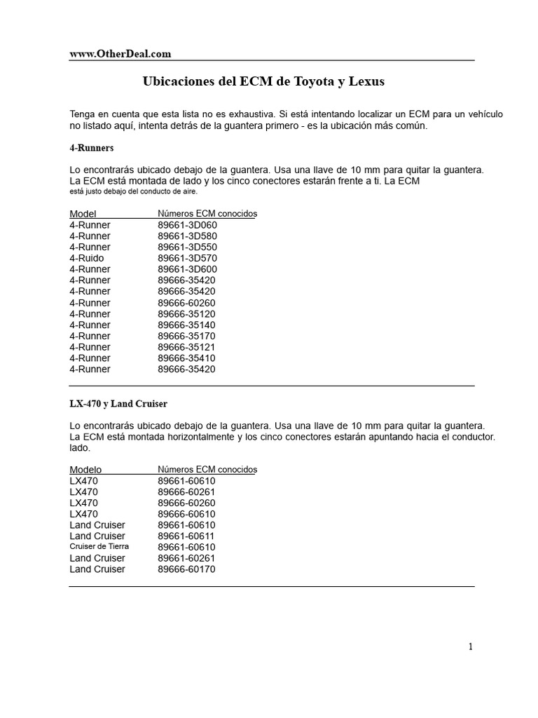 Ubicación del ECM en Toyota y Lexus | PDF | Fabricantes de automóviles ...