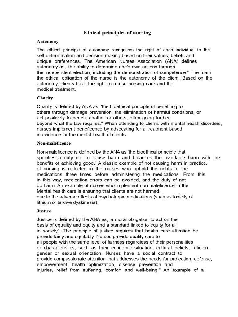 Ethical Principles in Nursing Care | PDF | Nursing | Autonomy
