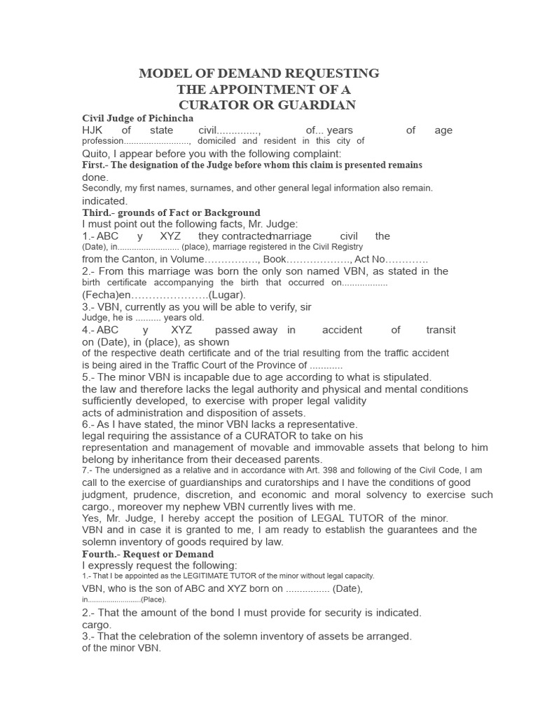 Demand for Curatorship Appointment | PDF | Complaint | Justice