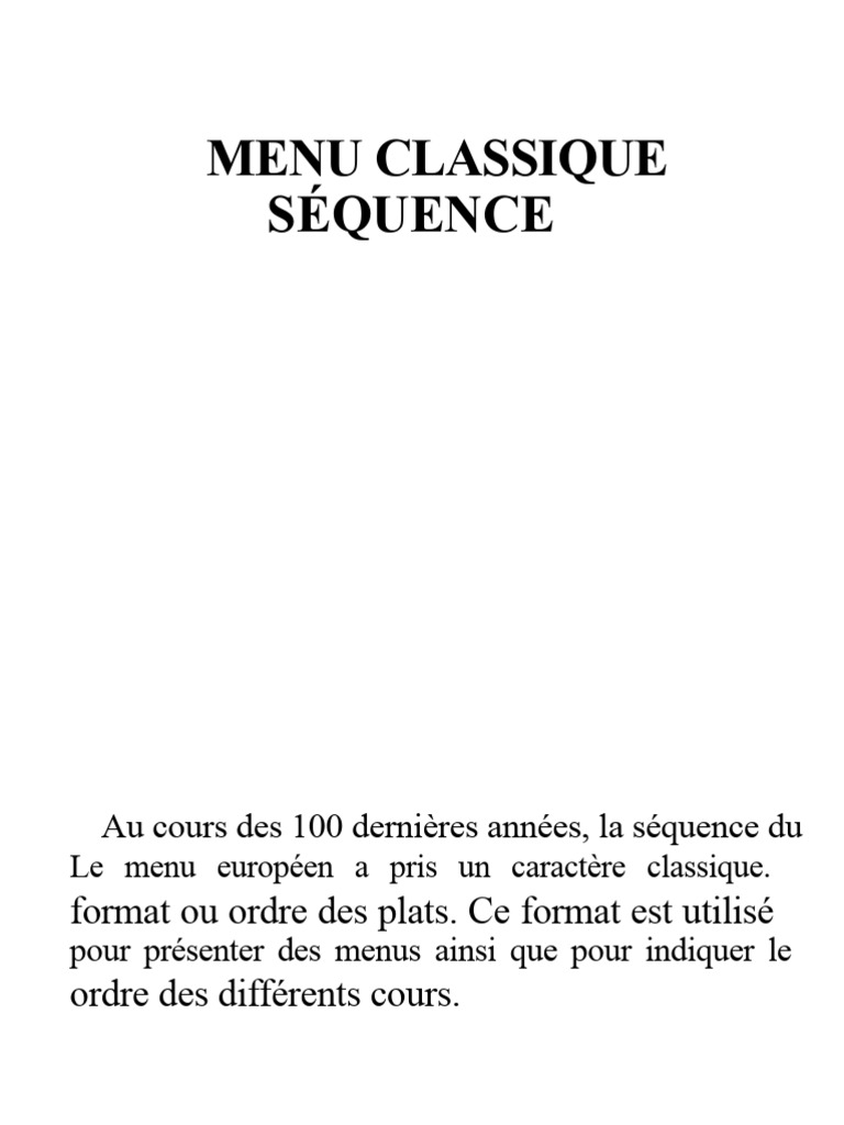 Structure du Menu Européen Classique | PDF | Légumes | Soupe