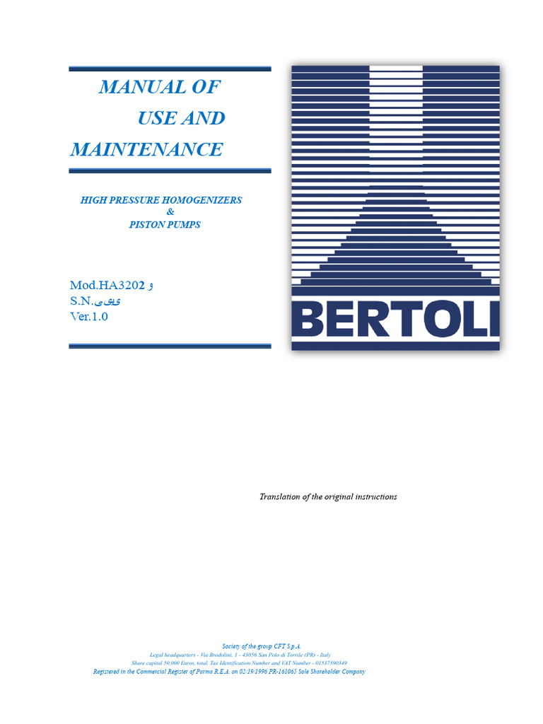 Bertoli Homogenizer HA32022 - 3374 | PDF | Valve | Pump