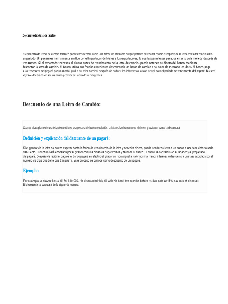 Descuento de Letras de Cambio: Guía Completa | PDF | Pagaré | Bancos
