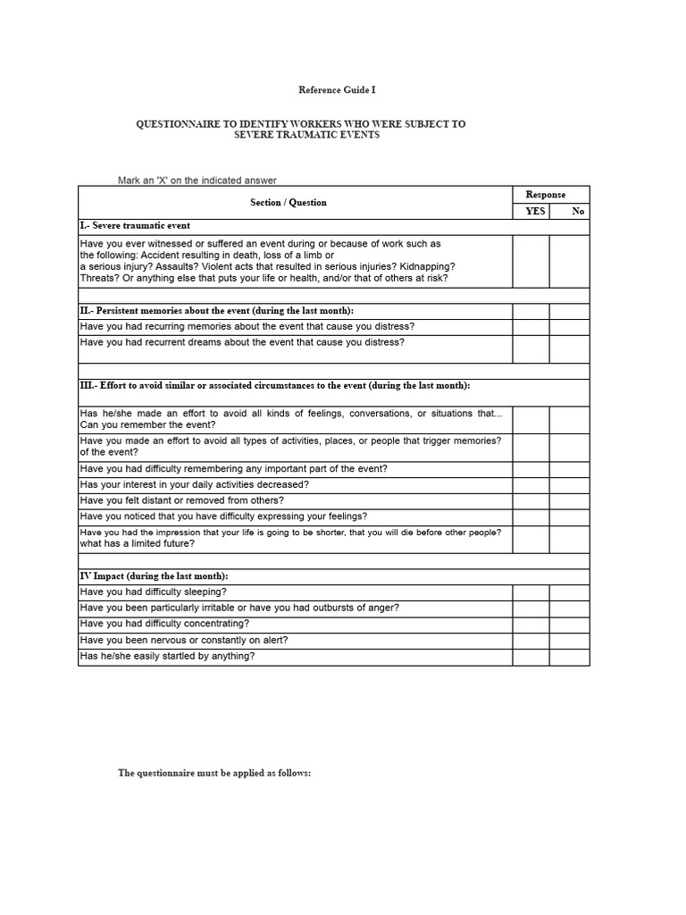 Traumatic Event Worker Questionnaire | PDF | Psychological Trauma | Risk