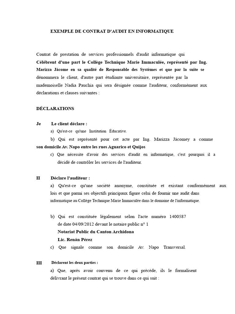 Contrat d'Audit Informatique au Collège | PDF | Audit | Sécurité des ...