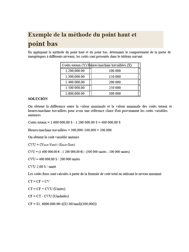 Méthode point haut et bas des coûts | PDF