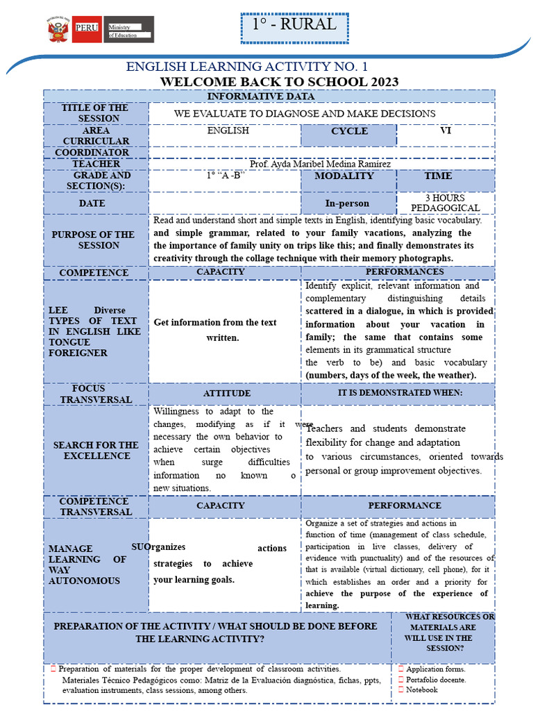 LEARNING SESSION #1 - 1st - MISS AYDA | PDF | Learning | Teachers