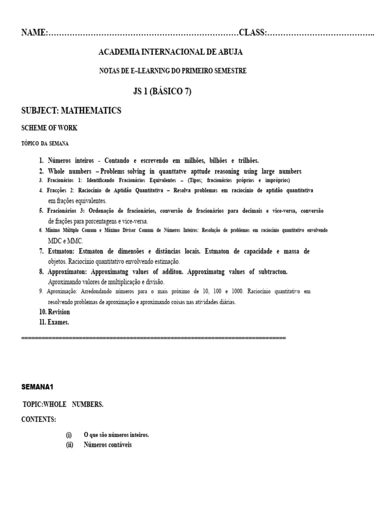 Notas de Matemática para JS 1 | PDF | Matemática elementar | Aritmética