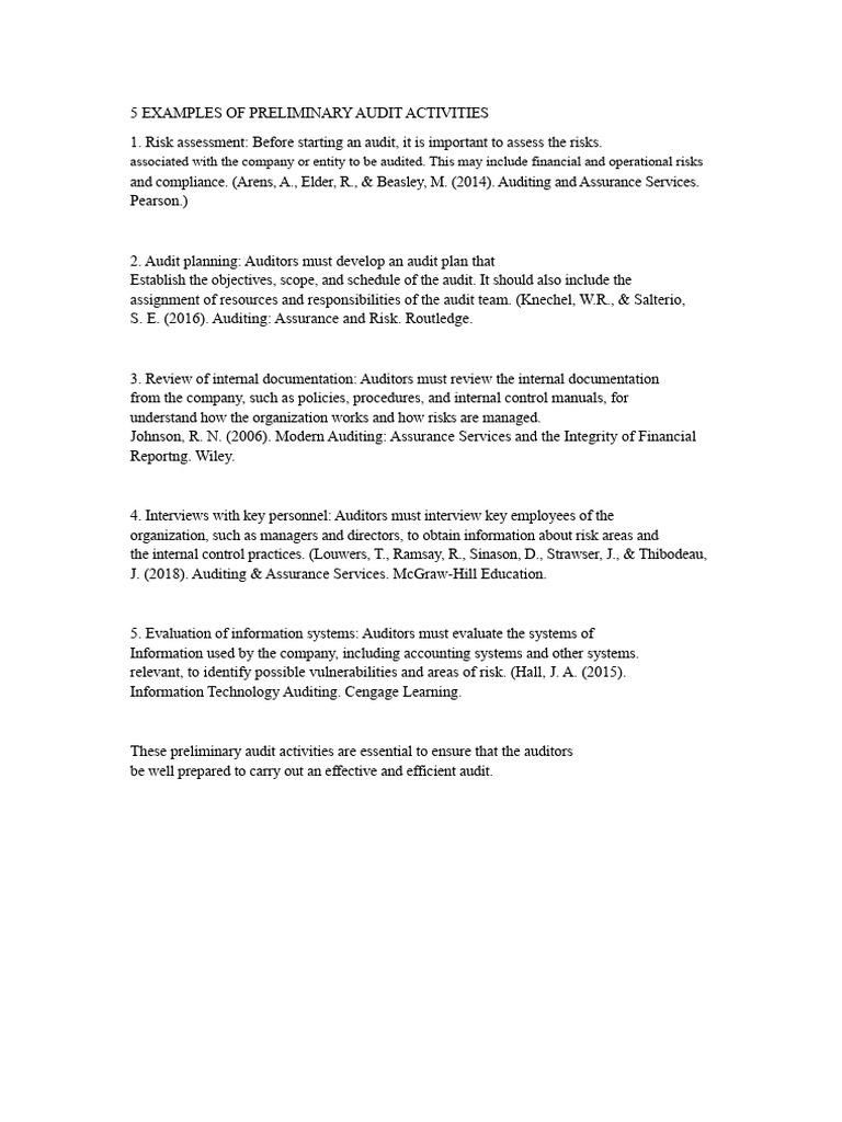 5 Examples of Preliminary Audit Activities | PDF