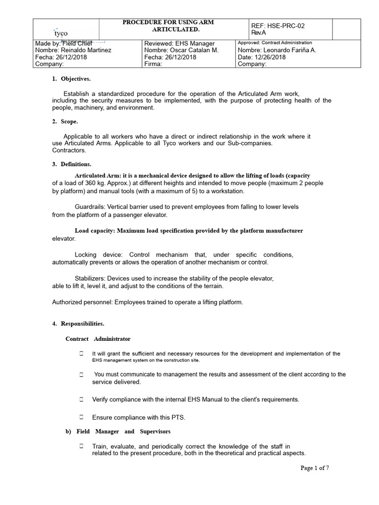 Articulated Arm Operation Procedure | PDF | Elevator