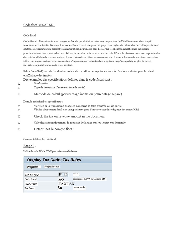 Codes fiscaux dans SAP SD : Guide complet | PDF | Impôts | Taxe sur la ...