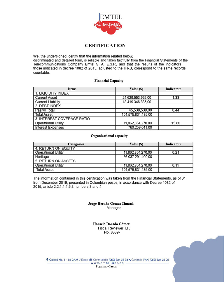 Emtel S.A. Financial Certification 2019 | PDF | Equity (Finance ...