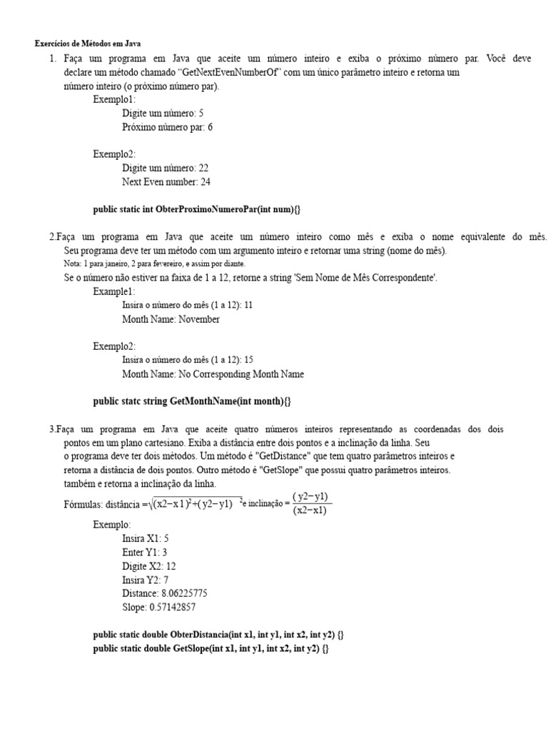 Exercícios Práticos de Métodos em Java | PDF | Java (linguagem de ...