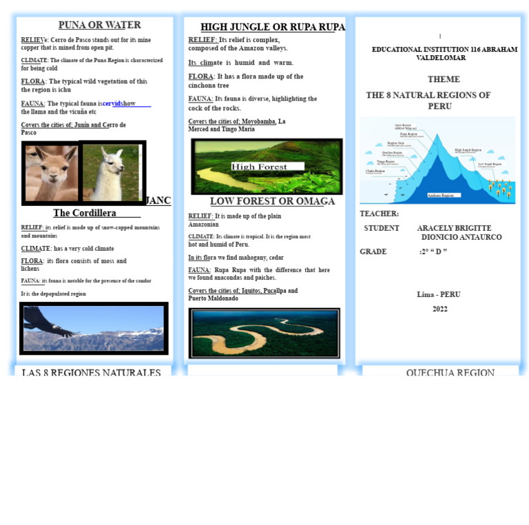 TRIPTYCH 8 NATURAL REGIONS OF PERU | PDF | Peru | Natural Environment
