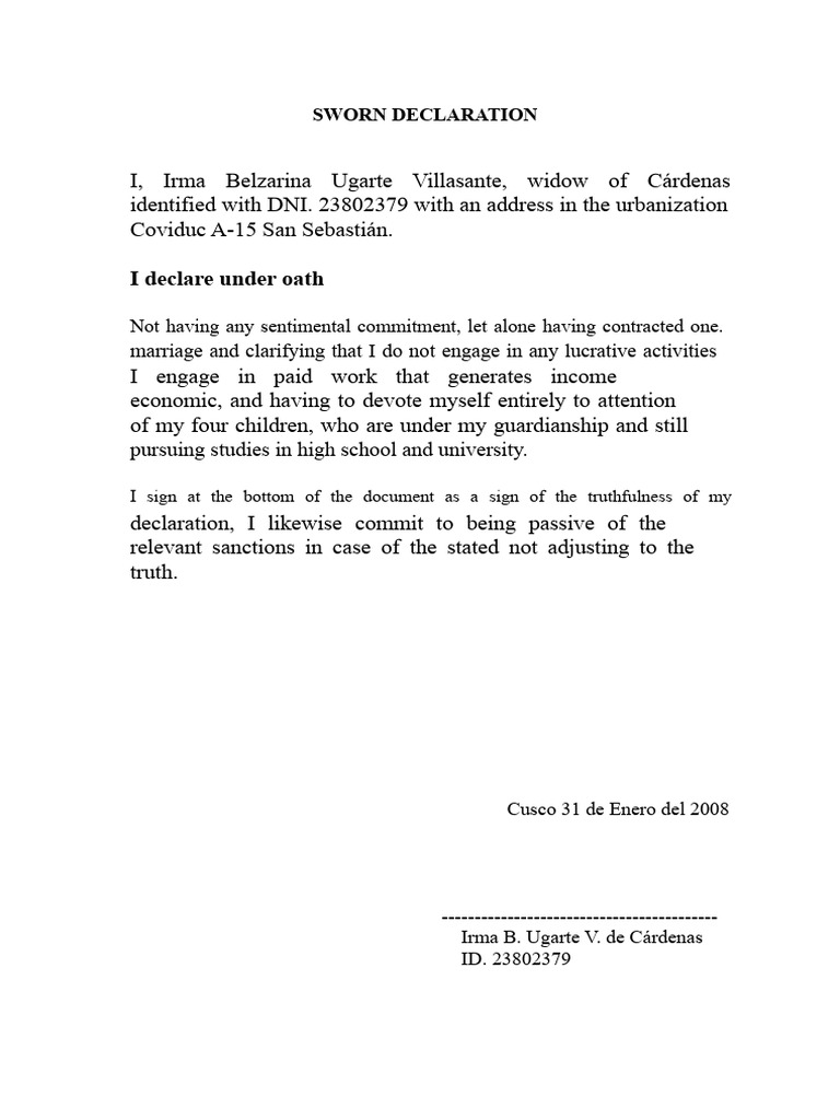 Sworn Declaration of Irma Ugarte | PDF