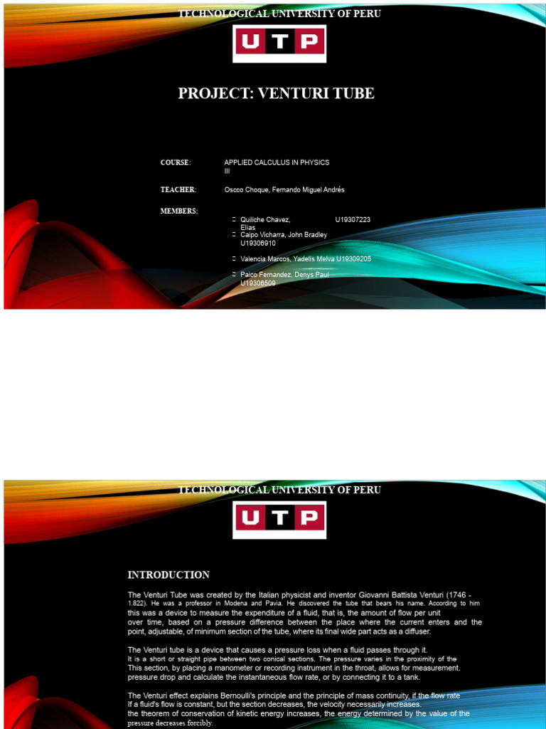 Venturi Tube Project Overview | PDF | Pressure | Flow Measurement