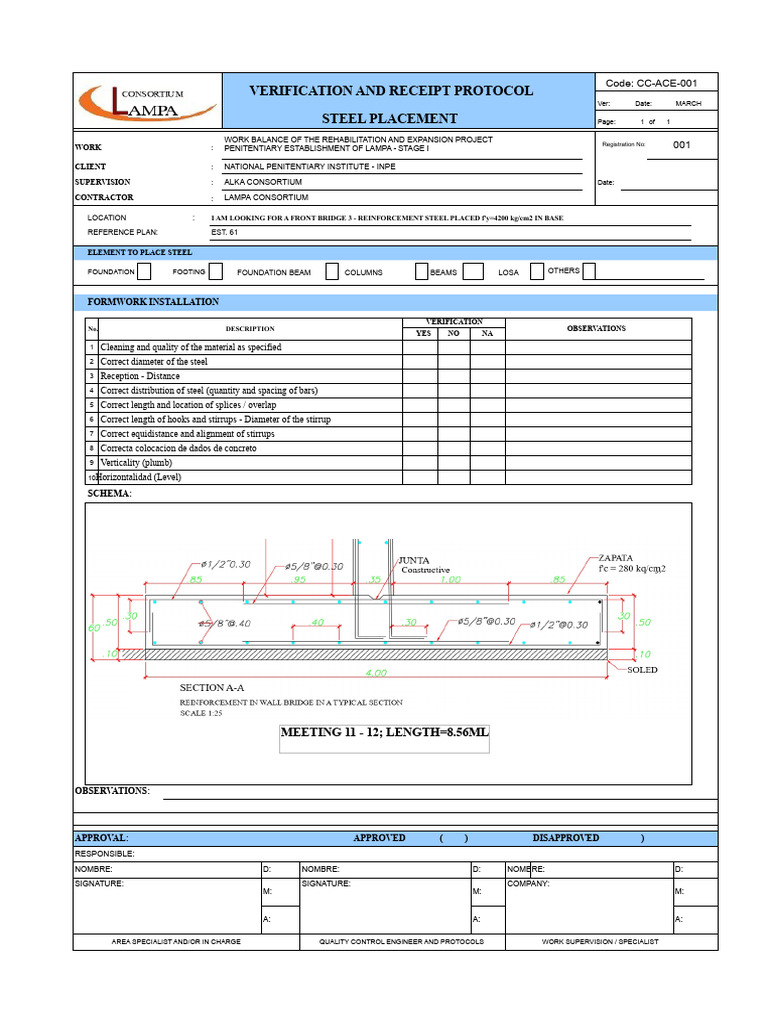 Steel Placement Verification Protocol | PDF | Concrete | Materials