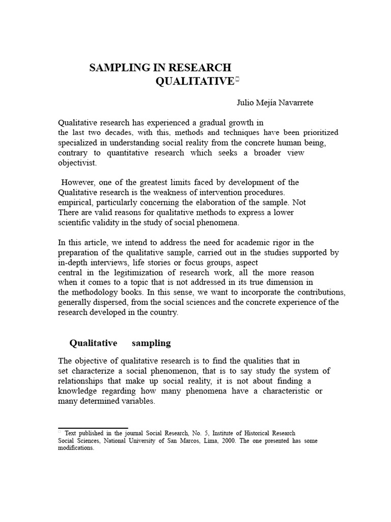Mejía, J. (2000) - Sampling in Qualitative Research V2 | PDF | Sampling ...