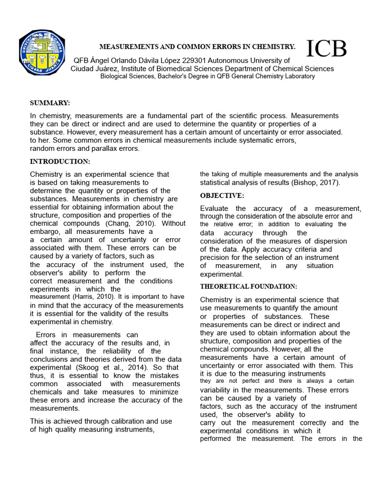Chemistry Measurement Errors Explained | PDF | Observational Error ...