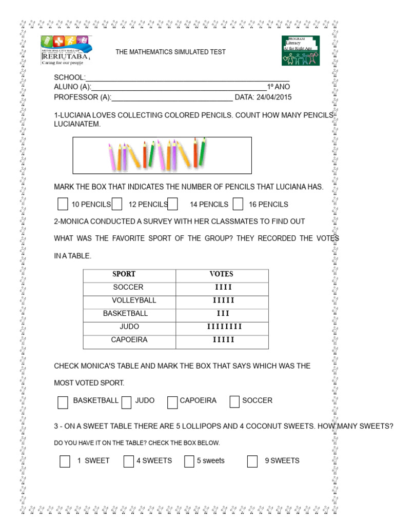 1st Grade Mathematics Practice Test | PDF