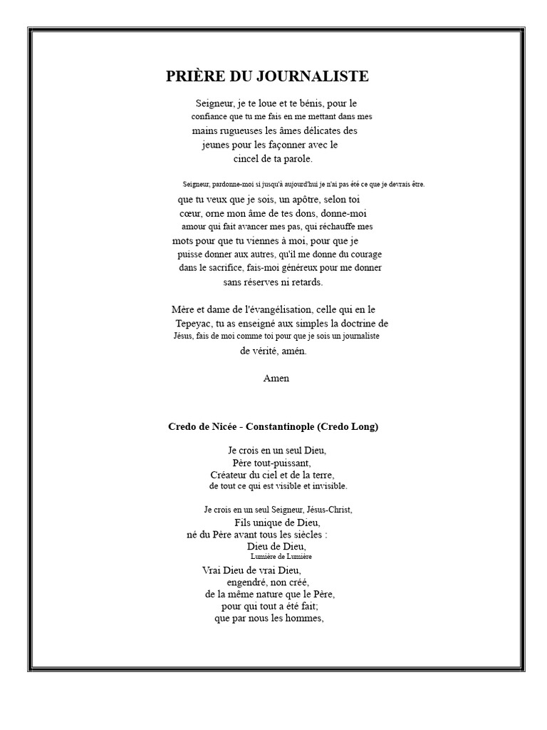 Prière du journaliste et credo chrétien | PDF | Marie, mère de Jésus | Dieu