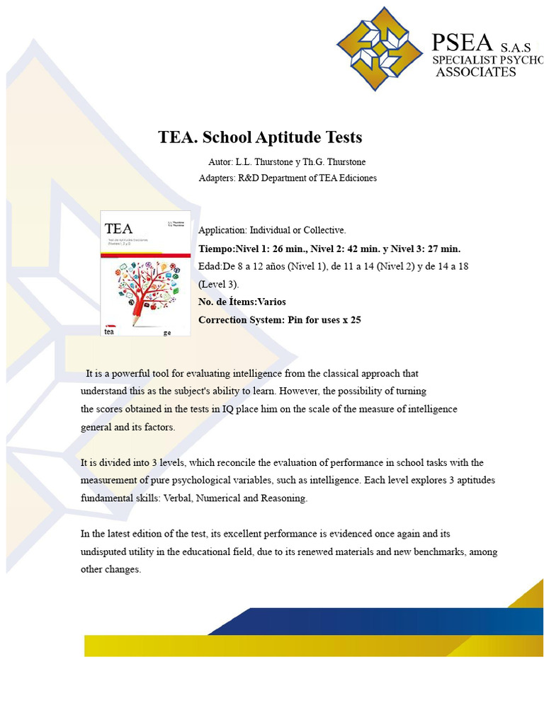 TEA School Aptitude Tests Overview | PDF