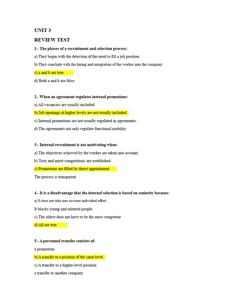 TEST UNIT 3 HR | PDF | Recruitment | Employment