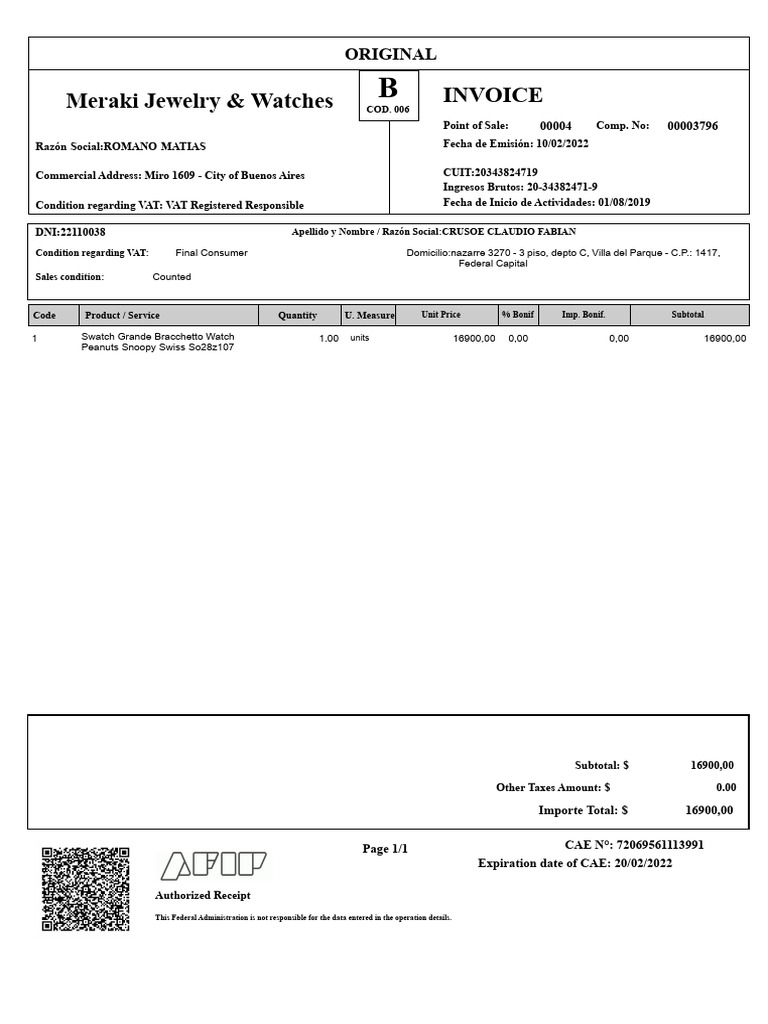 Invoice for Swatch Watch Purchase | PDF | Invoice | Business Documents