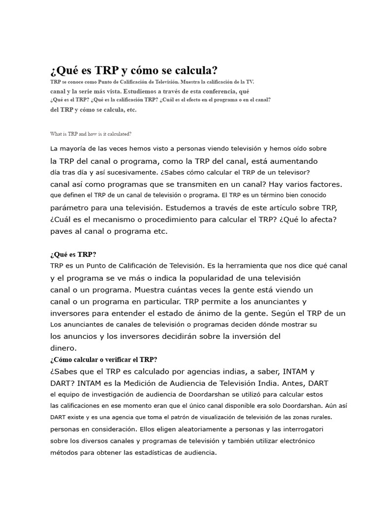 ¿Qué es TRP y cómo se calcula? | PDF | Televisión