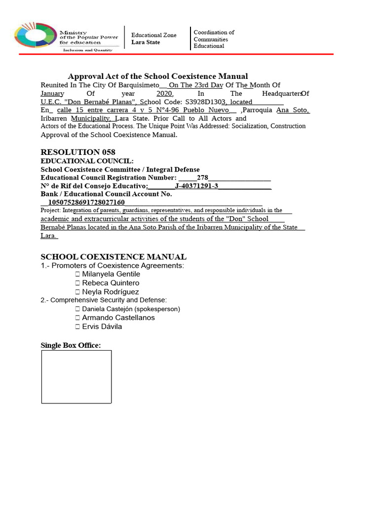 School Coexistence Manual for Lara State | PDF | Blouse | Teachers