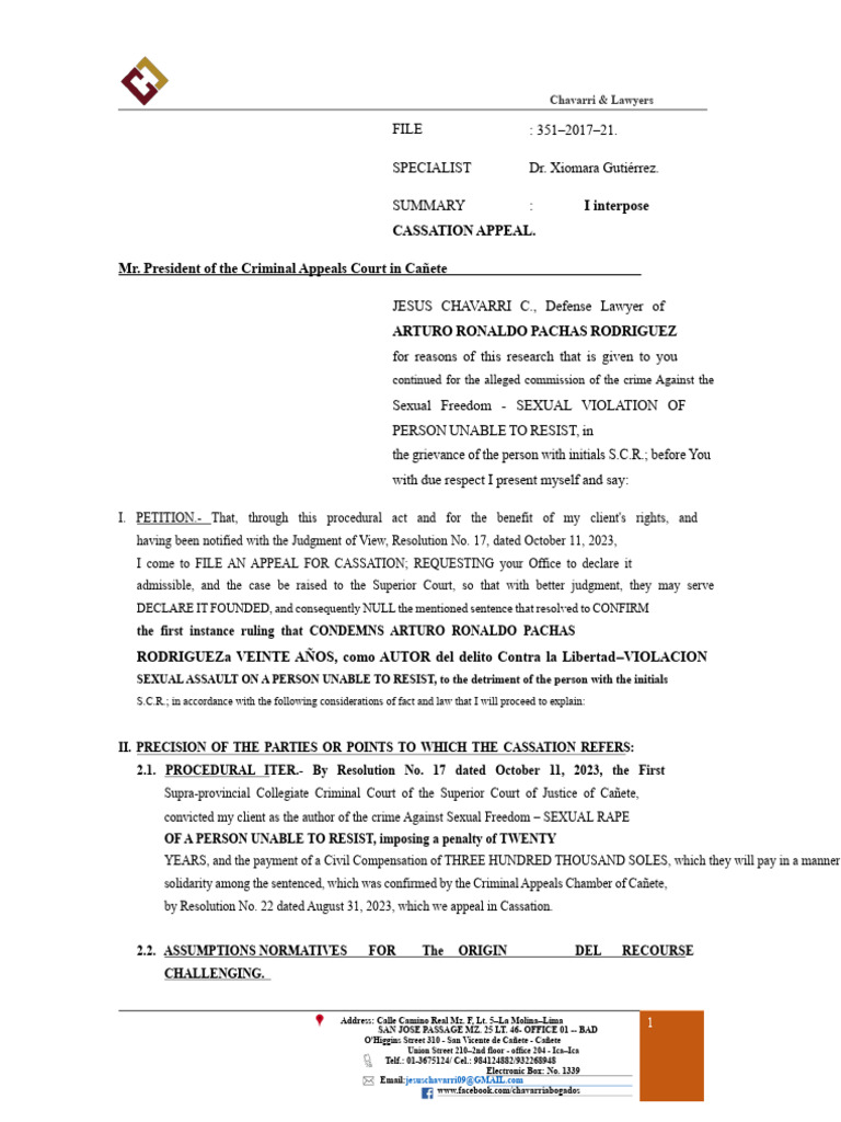 Cassation Appeal for Sexual Assault Case | PDF | Evidence (Law ...