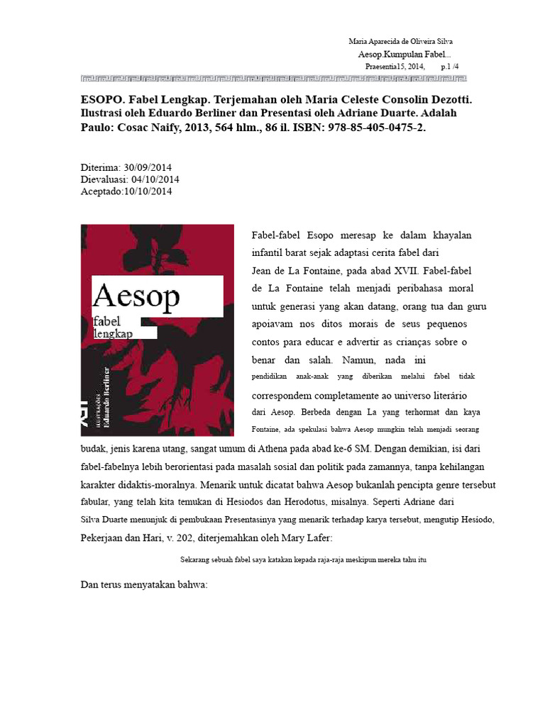 Fabel Aesop: Terjemahan dan Analisis | PDF