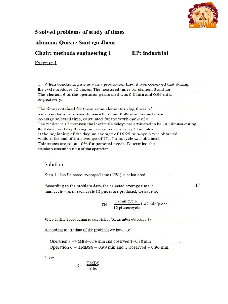Time Study Problem Solutions in Engineering | PDF