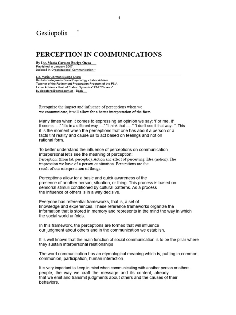 Influence of Perception on Communication | PDF | Perception | Communication