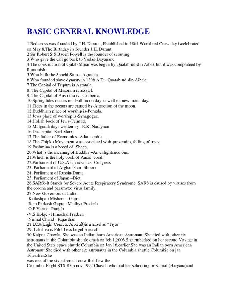 Essential General Knowledge Facts | PDF | Indian National Congress ...